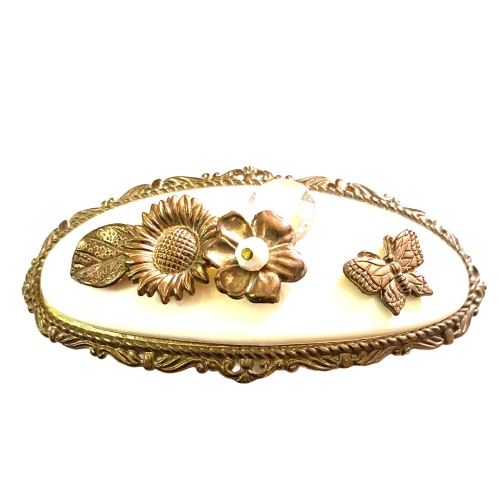 Vintage Style Copper Tone & Crystal Barrette